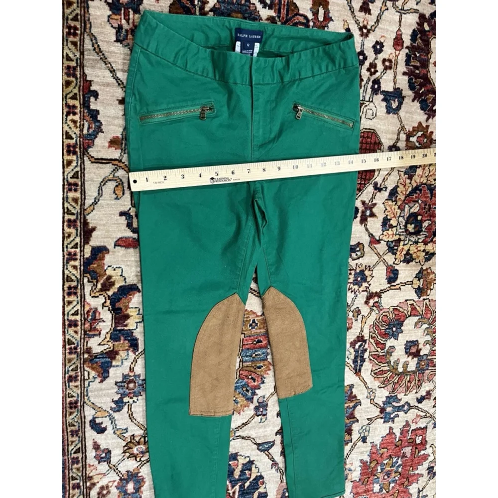 Young Kids Polo Ralph Lauren Kelly green Equestrian Style Suede Jeans Size 12